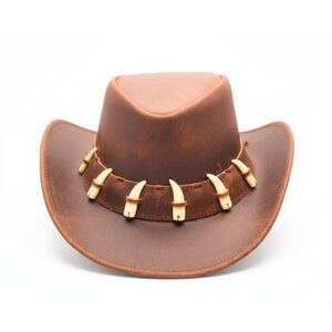 2188 Australian Leather Hat With Crocodile Band Teeth - Dundee Style Outback